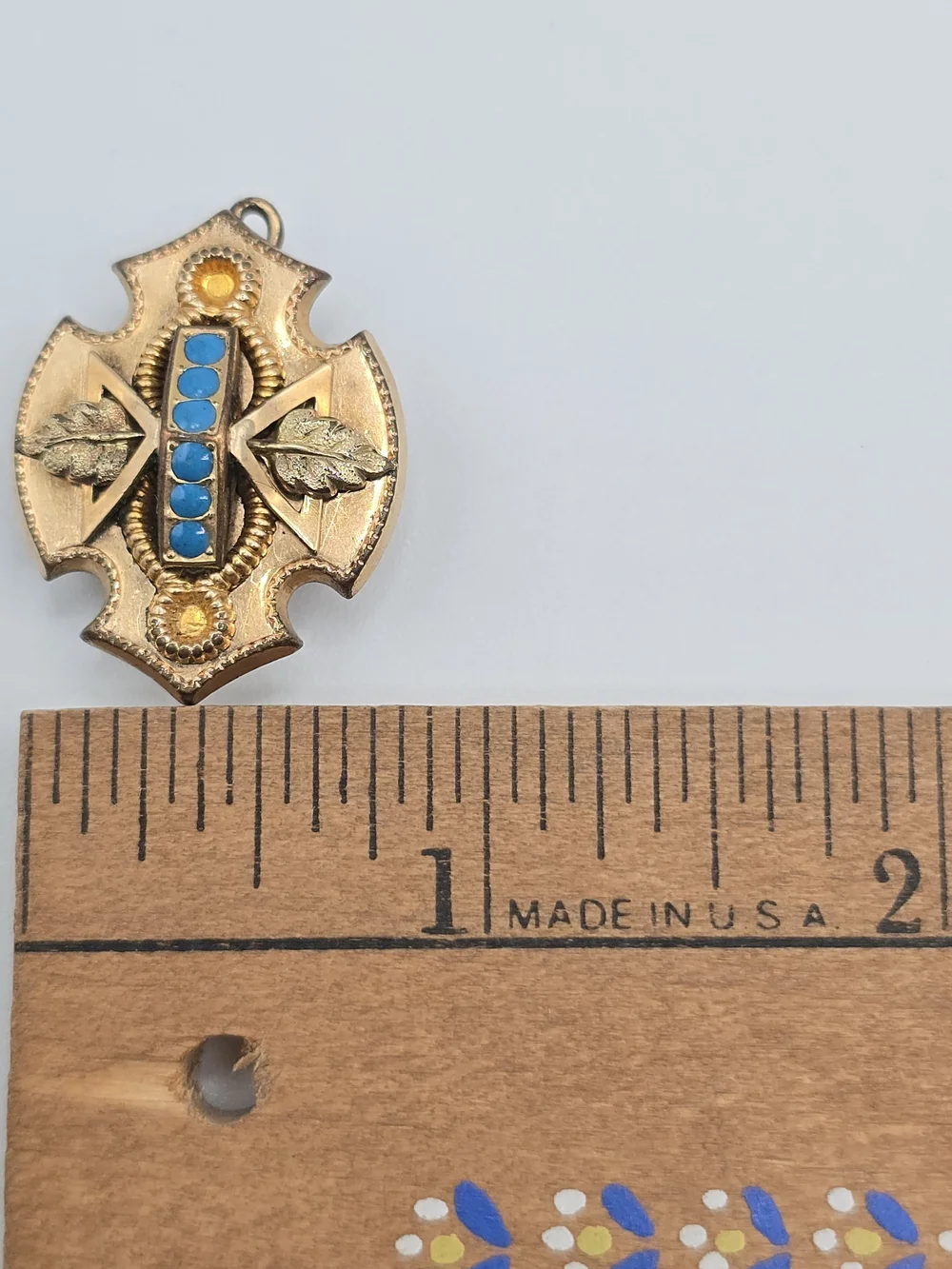 Antique Victorian Watch Chain Slide Etruscan Revival Blue Enamel Gilt 1-1/8